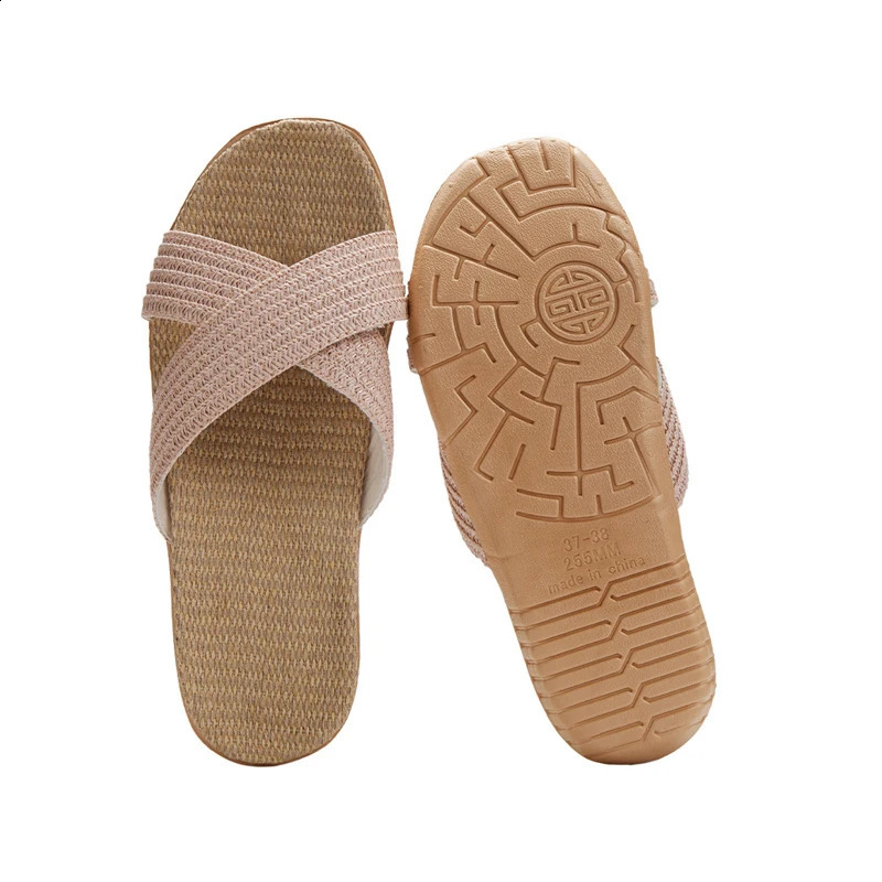 Fashion Cross Straps Slippers Women Summer Linen Flat Sandals Eva Lightweight Comfortable Ladies Flat Flip-flop Slippers Slide 250421
