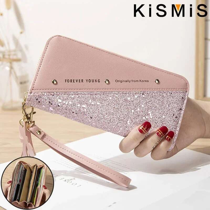 KISMIS Women's Long Leather Large Capacity Buckle Clutches Fashion Multi-Card Wallets Zipper