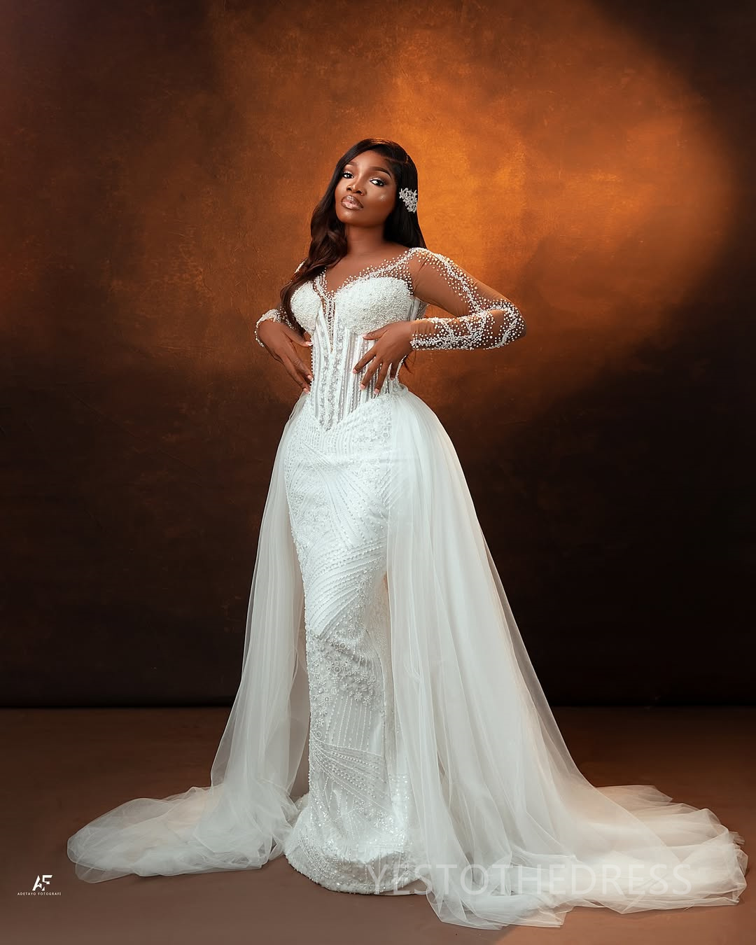 2024 Plus Size African Mermaid Wedding Dress Bridal Gowns For Bride Illusion Detachable Train Sheer Neck Beaded Lace Rhinestones Wedding Gowns For Bla