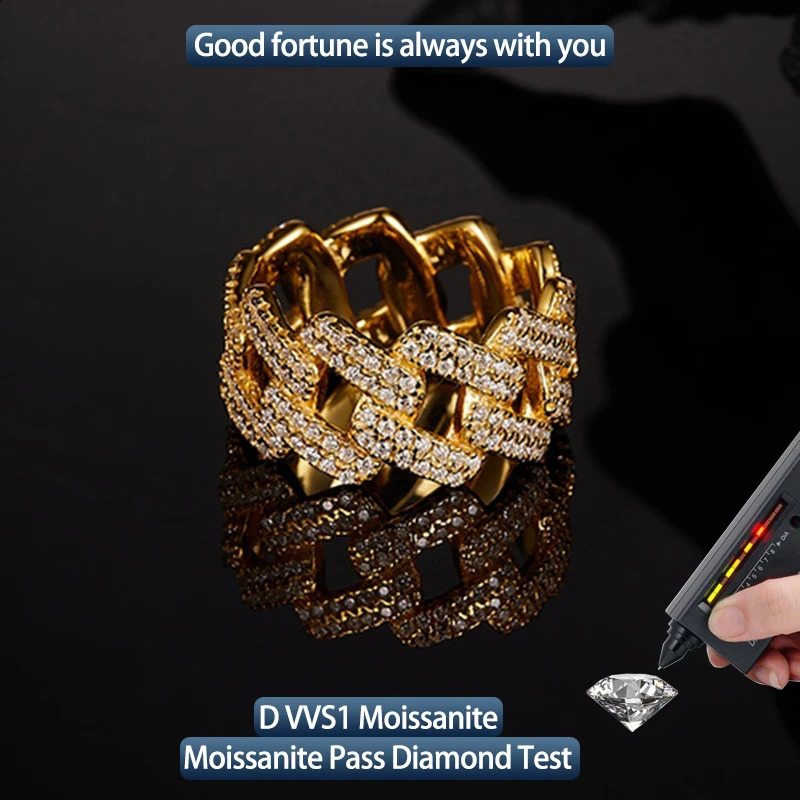 S925 Silver Cuban link hiphop Ring 1CT D VVS1 Certified Hip Hop Style Jewelry Personalized rings Valentines Day Gift 250425