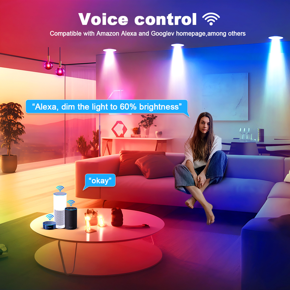 Tu-ya Smart WiFi LED Bulb,E27 9W SMD A70 RGB-CW bulb controllable via Alexa voice commands and Bluetooth.
