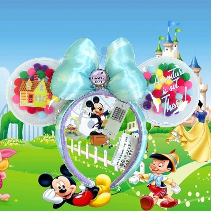 Disney New Disney Mickey Mouse Ear Headband Space Mountain Lunar New Year Minnie Bow Pink Glitter Cartoon Anime Headband Gif X250425