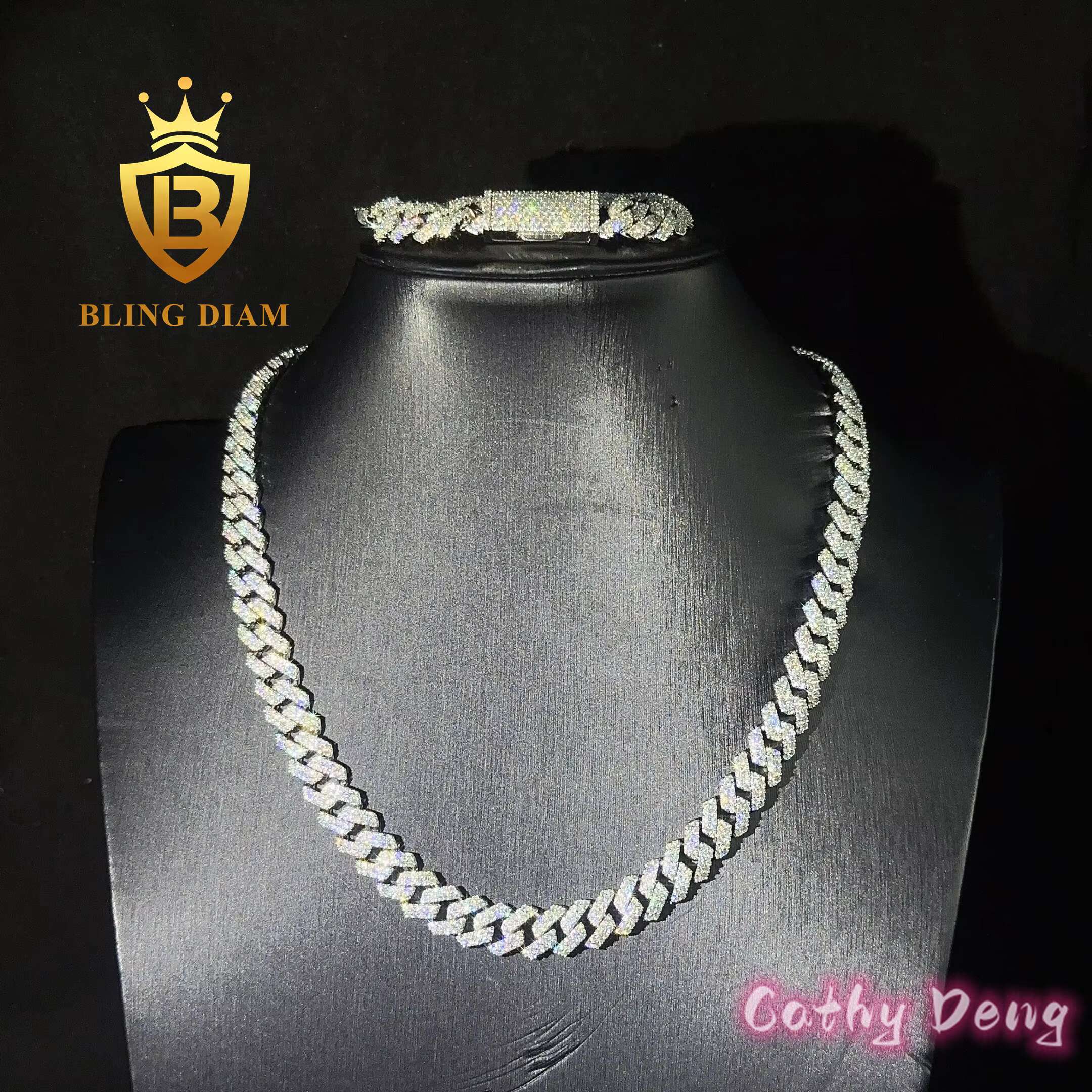 Ready to Ship 10mm Moissanite Cuban Llink Bracelet 925 Silver Classic Moissanite Diamond Cuban Chain Necklace Pass Diamond test