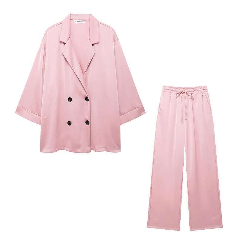Willshela Women Fashion 2 Piece Set Solid Double Breasted Blazer & Elastic Waist Trousers Feamle Chic Lady Pants Sets