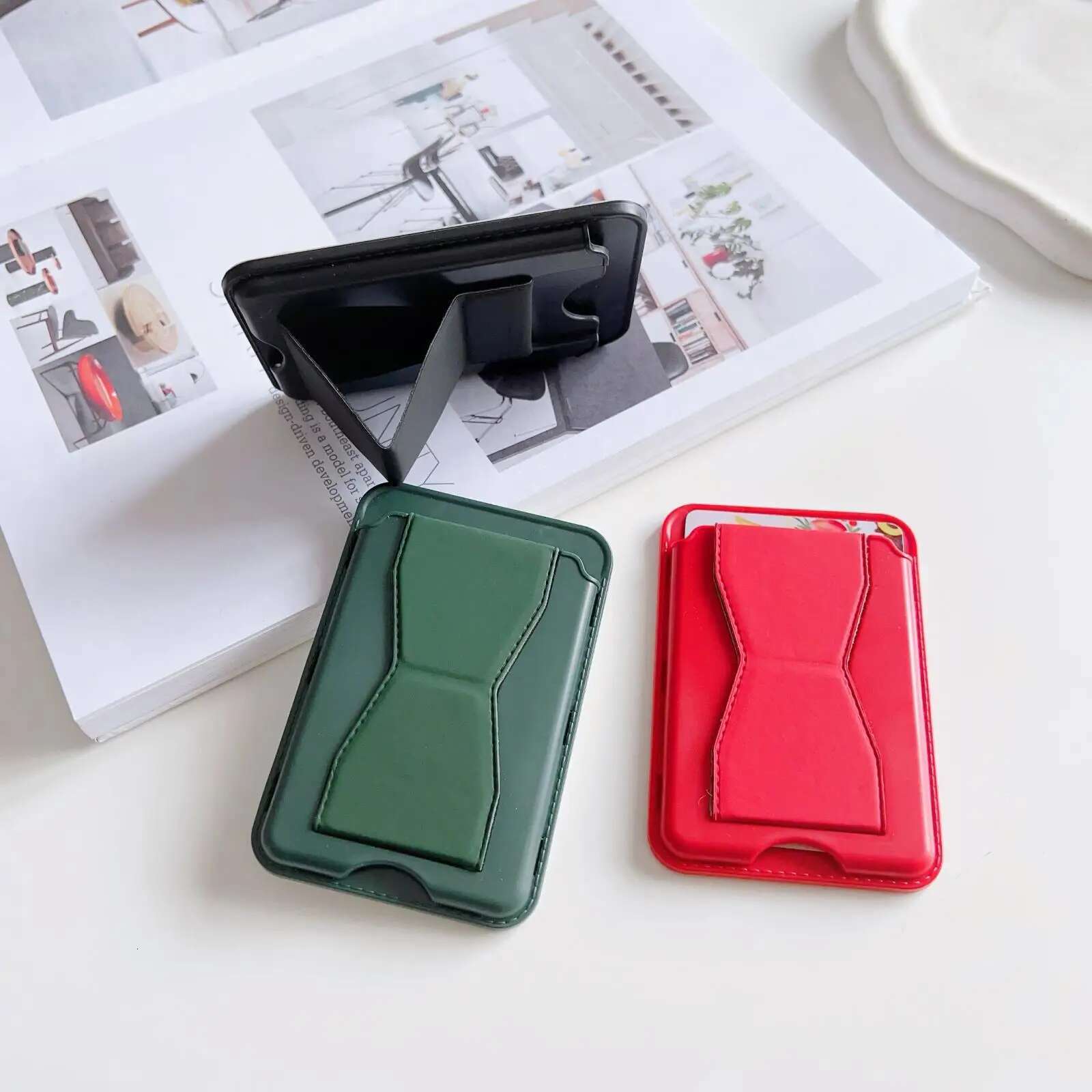 Kickstand Wallet With Stand Phone Card Holder Case For Iphone 13 12 14 Pro Max Back With Leather Cover Self Sticker