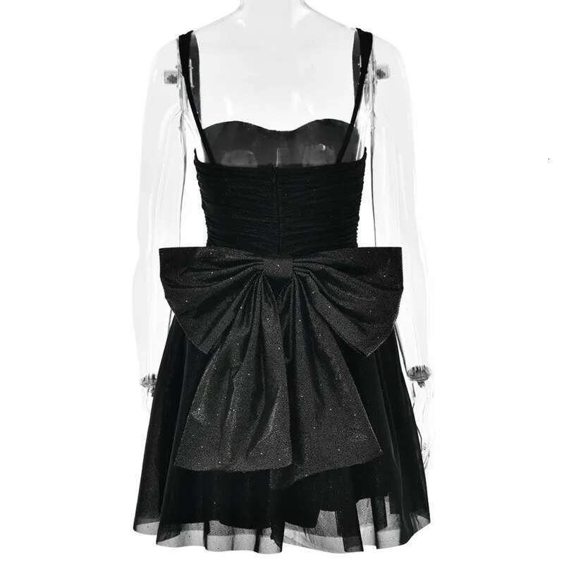 Dongdumaoyi Townlike Bow Sparkle Glitter Sexy Party Dress Women Spaghetti Strap Mini Spring Summer Waist Wrap A Line Dresses