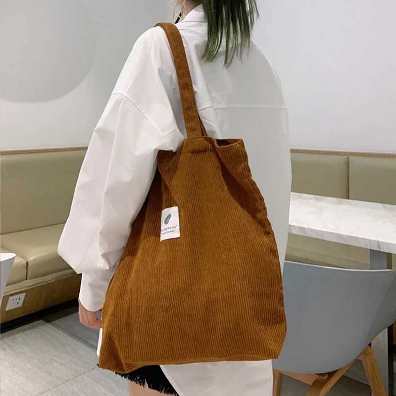 Fashion Corduroy Womens Shoulder Bag Outdoor Party Handbag Reusable Small and Large Girls Shopping Bag Soft Eco Organizer Handbag 2023 W250421