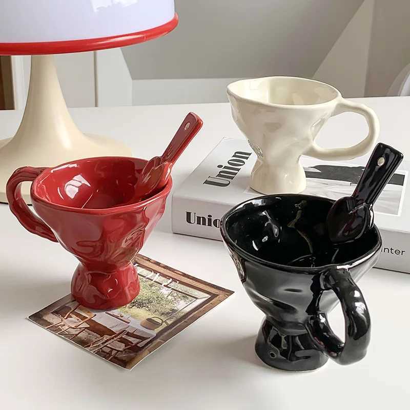 Nordic Ins Solid Color Goblets Mug Cup Ornaments Living Room Kitchen Ceramic Office Coffee Cup Craft Home Decoration Accessories Y251125