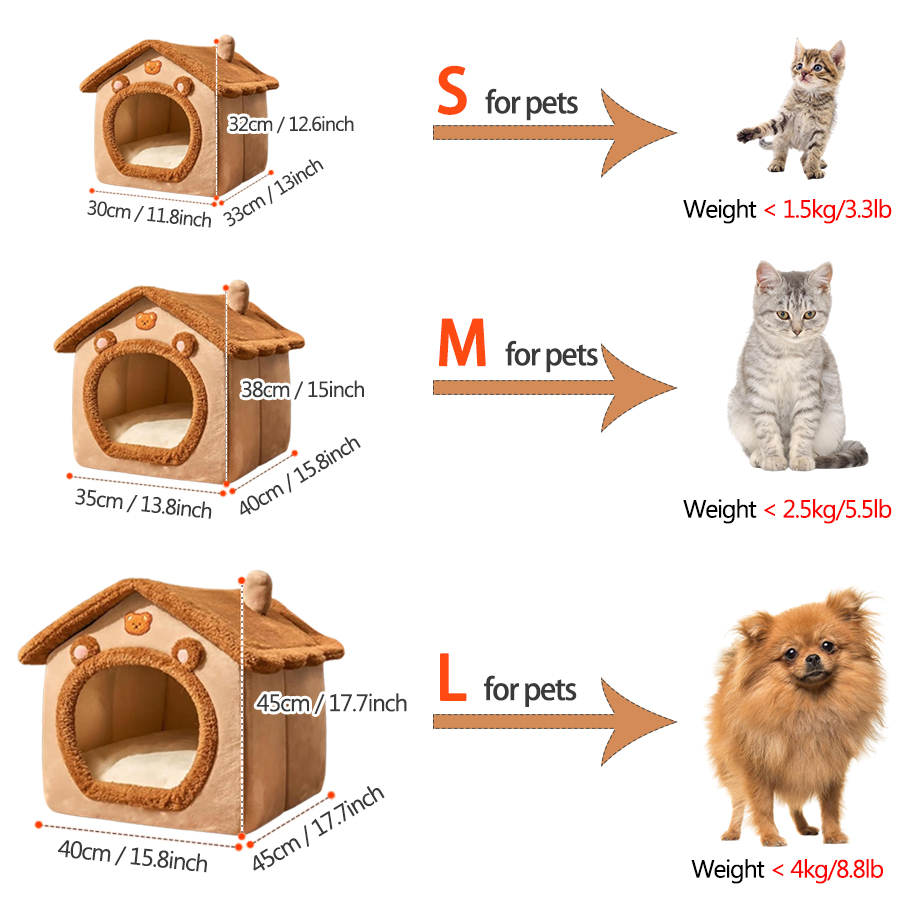 Foldable Pet House Removable Washable Cat House Puppy Cave Sofa Pet Bed House for Extra Small Dogs and Small and Medium Cats - view 3