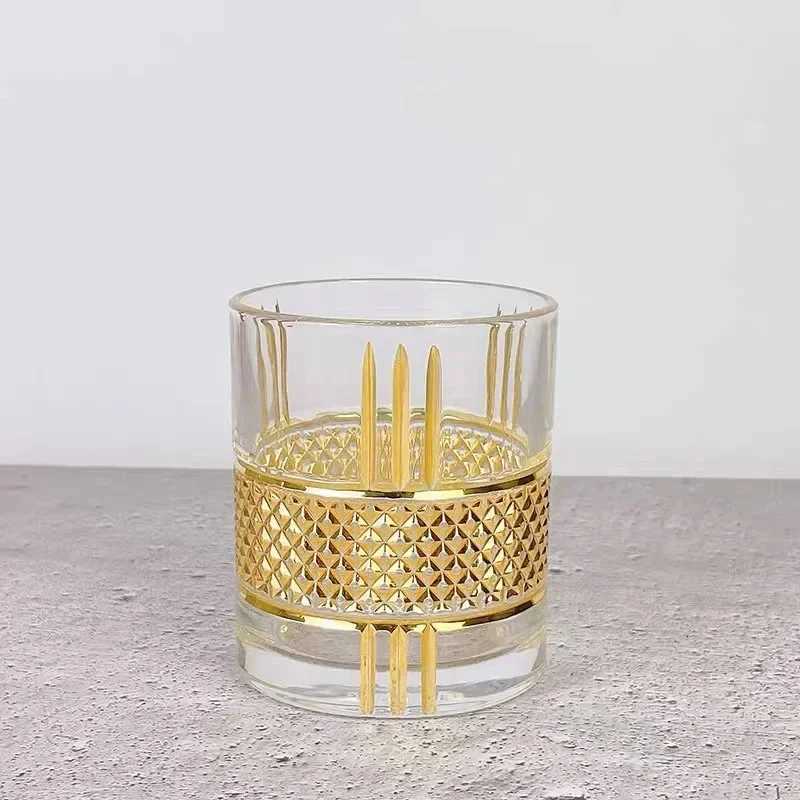 Gold lining Whiskey Glass Old Fashioned Rocks Glasses Tumblers Glassware for Cocktail Scotch Bourbon Gin Voldka Brandy C251126