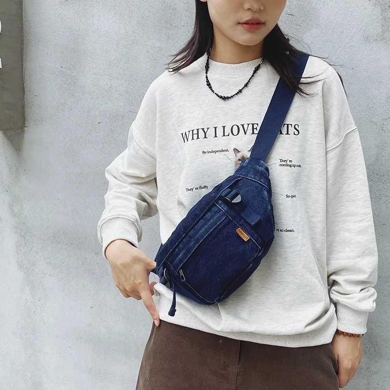 Fashion Solid Colour Denim Fabric Fanny Packs For Women 2025 Trendy Waist Bag Female Waist Pack Ladies Crossbody Chest BagT251126