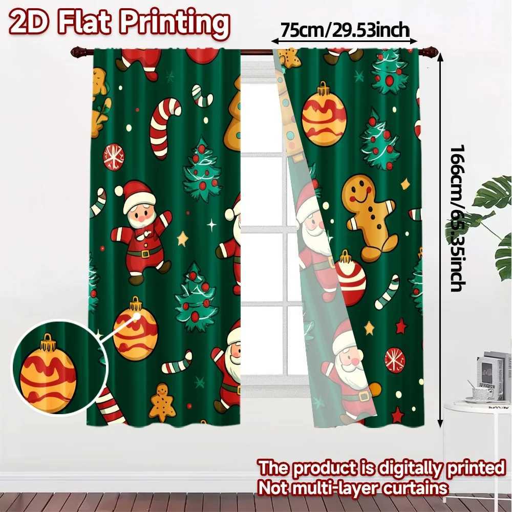 Curtain Christmas 2pcsCurtains Cute Christmas Santa Gingerbread Man Tree 2 Modern CurtainsWindow Treatment Machine Washable Fabric Curtains Y251126