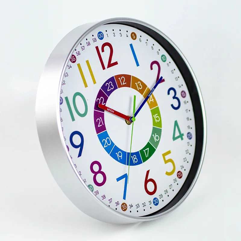 12 inch Non-Ticking Wall Clock Children rooms Teaching Clock Hanging Kids Room Silent Colorful Decorative Clock Home Decor C251126