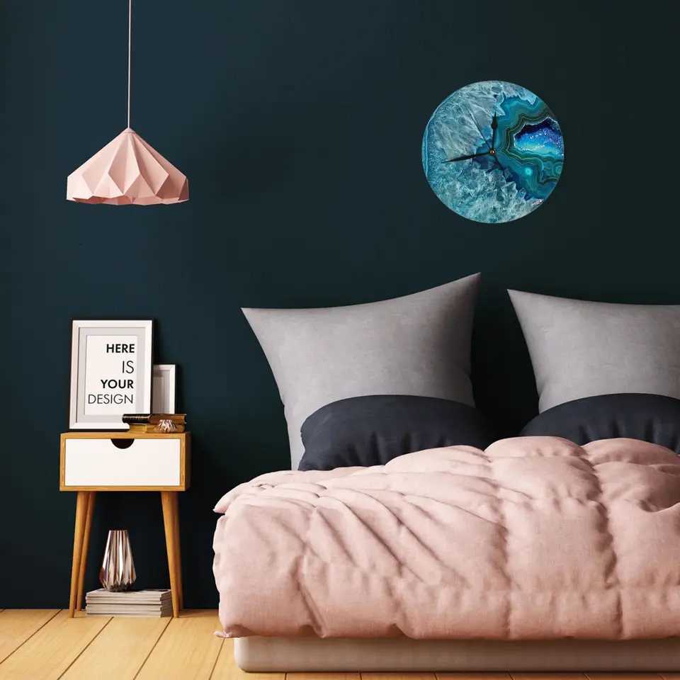 Teal Aqua Turquoise Blue Rock Agate Mineral Crystals Pattern Wall Clock Room Decoration Silent Round Clock for Bedroom Living C251126