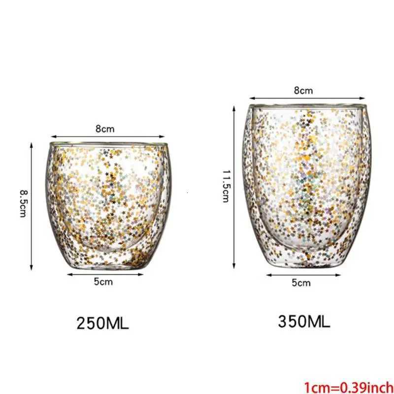 2025 New for Creative Double Wall Glass Cups Sequins Star for Glasses Mugs for Home C251126