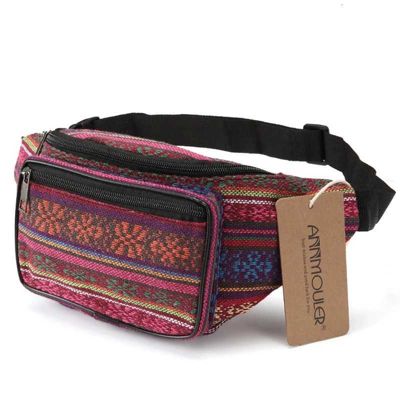 Annmouler Fashion Women Waist Packs 6 Colors Fabric Fanny Pack Double Zipper Chest Bag Bohemian Style Tribal Phone Belt BagT251126