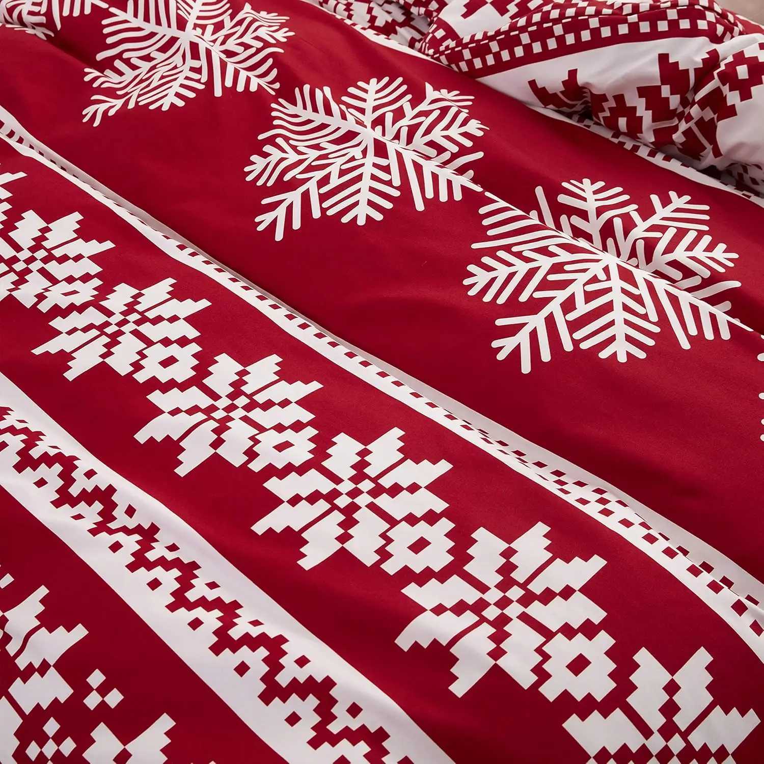 Christmas Christmas Duvet Cover Set Queen Size Bedding Set Snowflake Red Bedding Set Luxury Holiday Merry Christmas for Bedroom Decoration Y251126