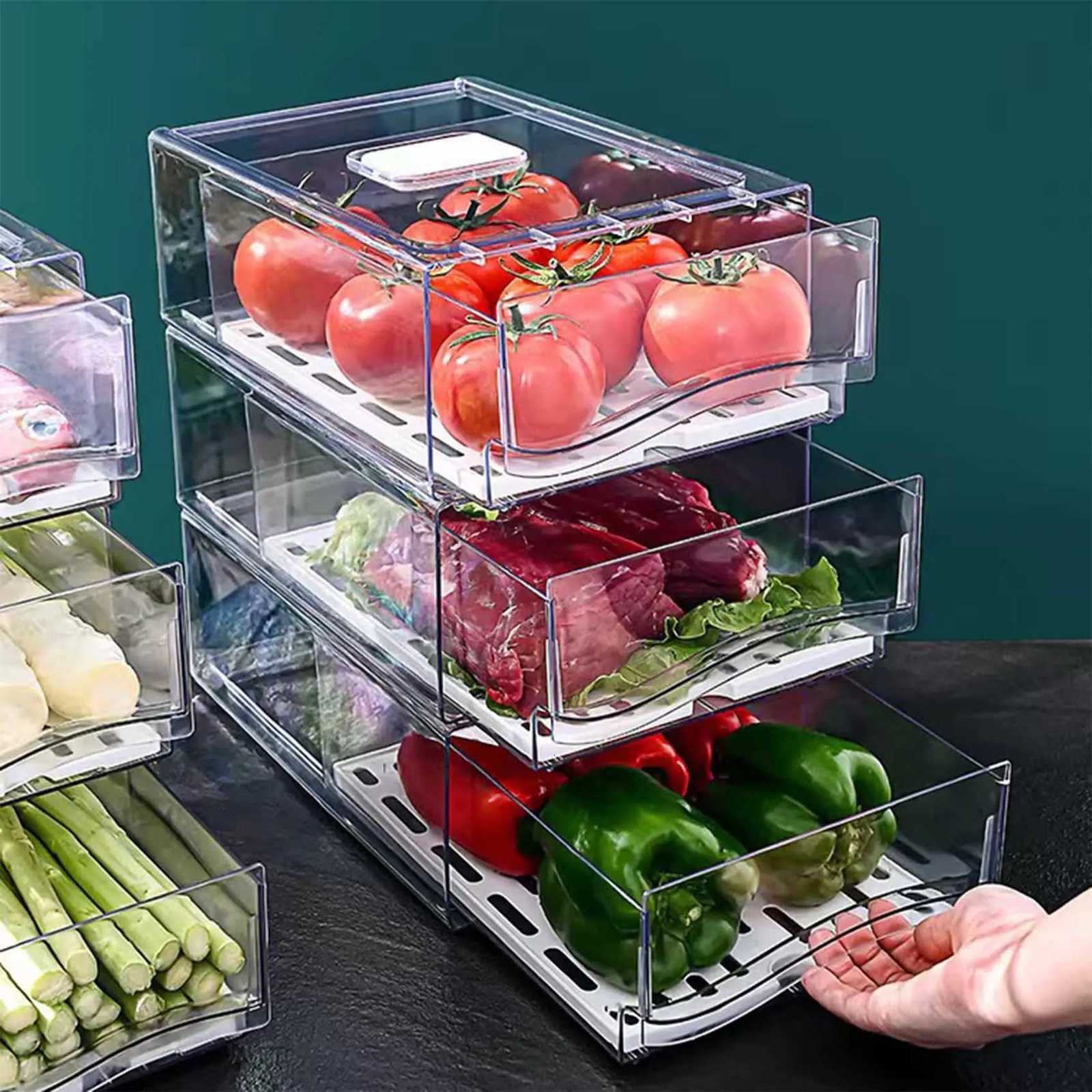 Fridge Organizer Stackable Refrigerator Organizer Bins Reusable Food Storage Containers Fridge in Home Kitchen Y251126