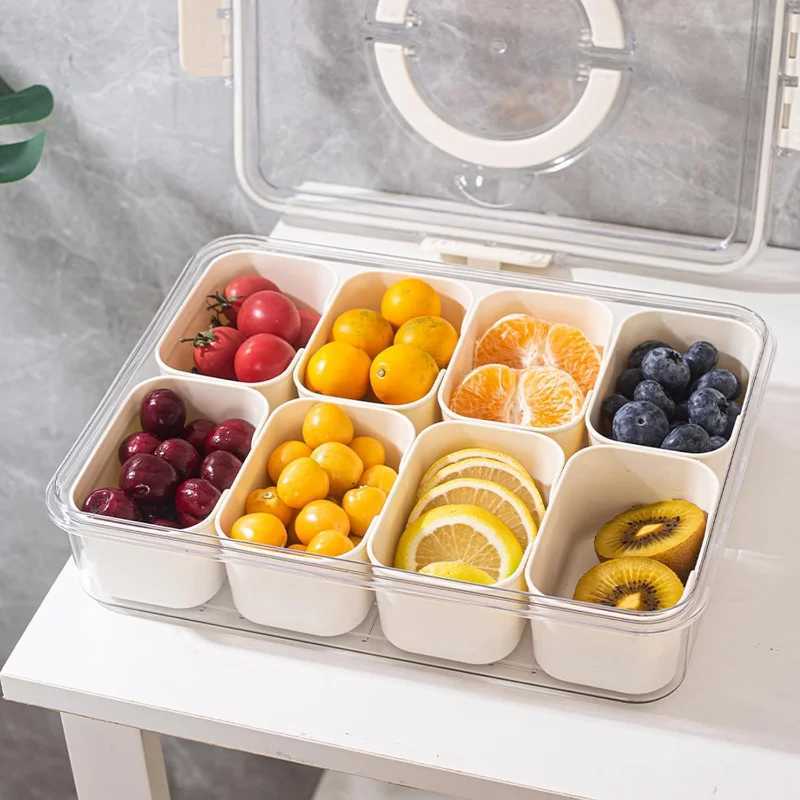 8 Grids Divided Serving Tray Storage Box Kitchen Portable Sub-format Seasoning Separator Box Fresh-keeping Snack Fruits Food Box Y251126