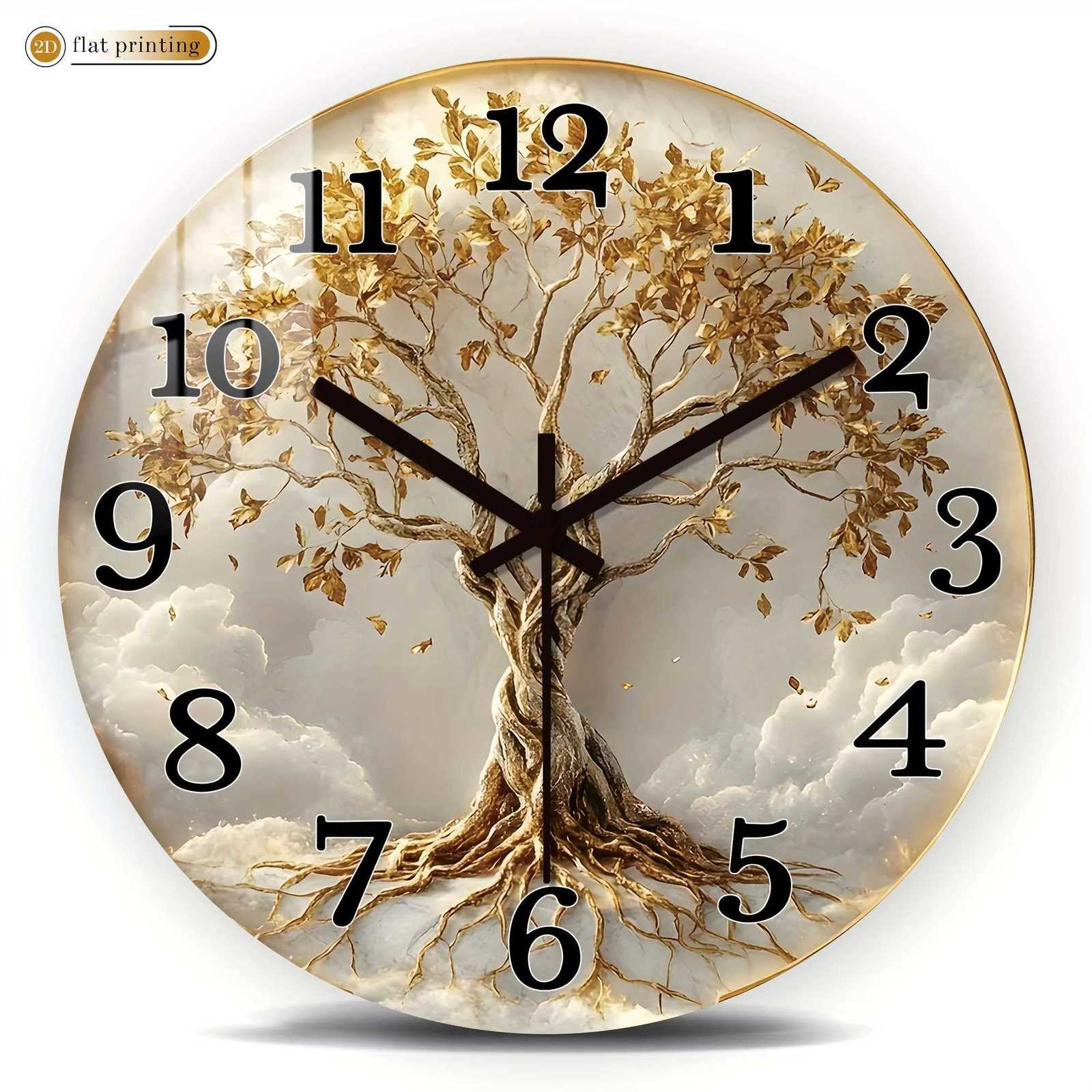 Modern Minimst Tree of Life Wall Clock - Silent Non-Ticking Elegant Golden Branches Roots Design Battery-Powered C251126