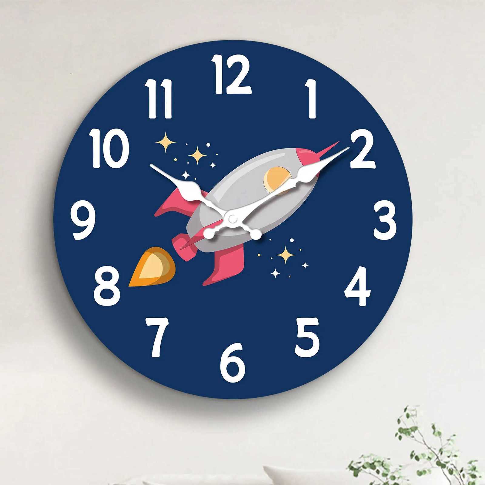 1pc 12 inch wooden wall clock space rocket design cartoon wall clock silent clock suitable for living room bedroom room deco C251126