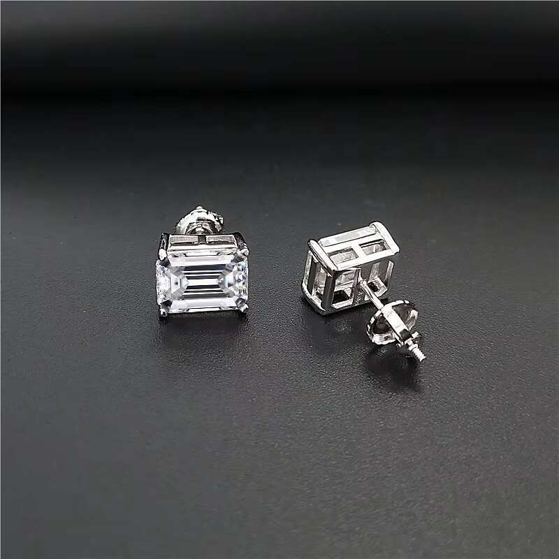 Zuanfa Wholesale Factory Price VVS Emerald Diamond 925 Sterling Silver Jewelry Screw Back Moissanite Stud Earrings
