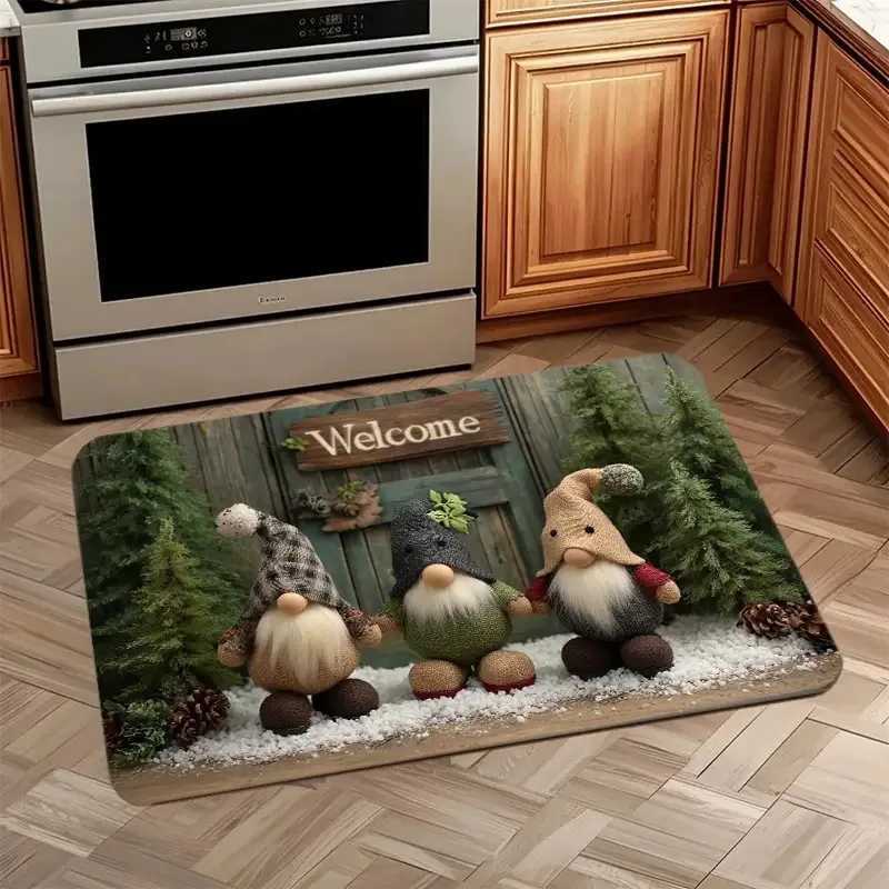 VIKAMA New 2025 Christmas Decorative Doormat American Vintage Entryway Rug Non-Slip Kitchen Porch Mat Home DecorM251126