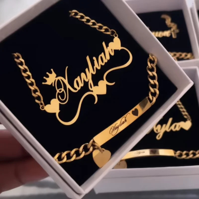 Custom Crown Butterfly Name Necklace Bracelet for Women Jewelry Stainles Steel Gold Color Nameplate s Set Gifts 251125