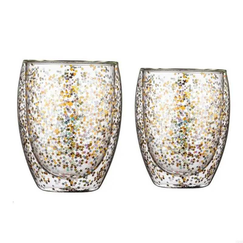 2025 New for Creative Double Wall Glass Cups Sequins Star for Glasses Mugs for Home C251126