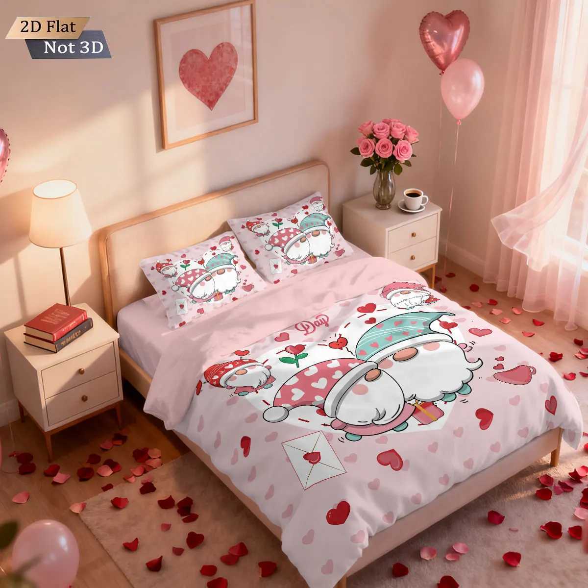 Christmas 3pcs Valentines Day Pink Christmas goblin print coreless duvet set multi size bedroom dormitory bedding holiday decoration Y251126