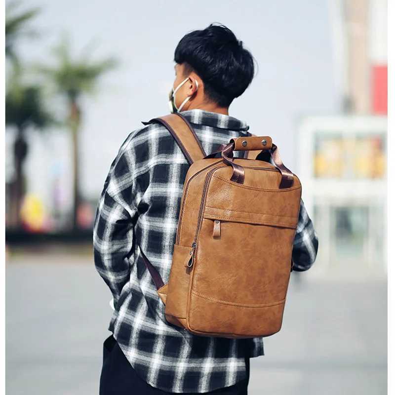 Vintage Waterproof Backpack Men Luxury College School Bags Casual PU Leather Backpacks Travel Retro 156 Inch Laptop Bag For Men K251126