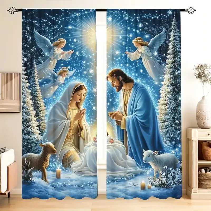 Curtain Christmas Christmas Jesus Nativity curtains pole bag curtains bedroom and living room decoration home decoration Christmas decoration Y251126