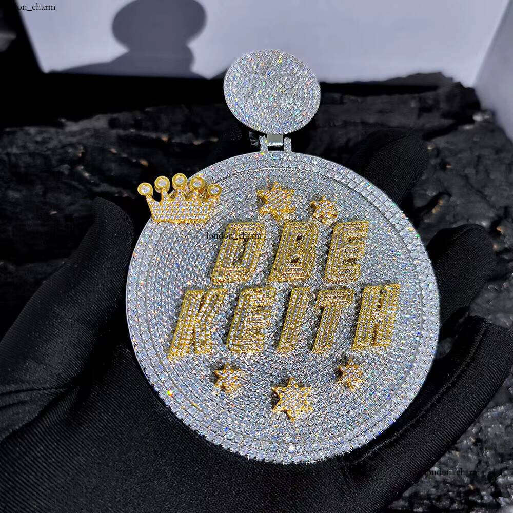 Ice out VVS Moissanite NUOYA Hip Hop Made Iced Out Name Full Dia Gold Sier Big Size Round Shaped Letter Pendant Custom Jewelry