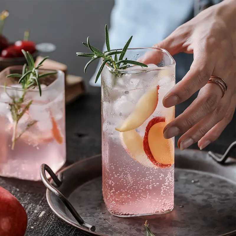 1PCS Creative Square Glass Transparent Cold Drink Large Capacity Iced Coffee Milk Tea Drinking Cup Red Wine Glass Coffee Cup C251126