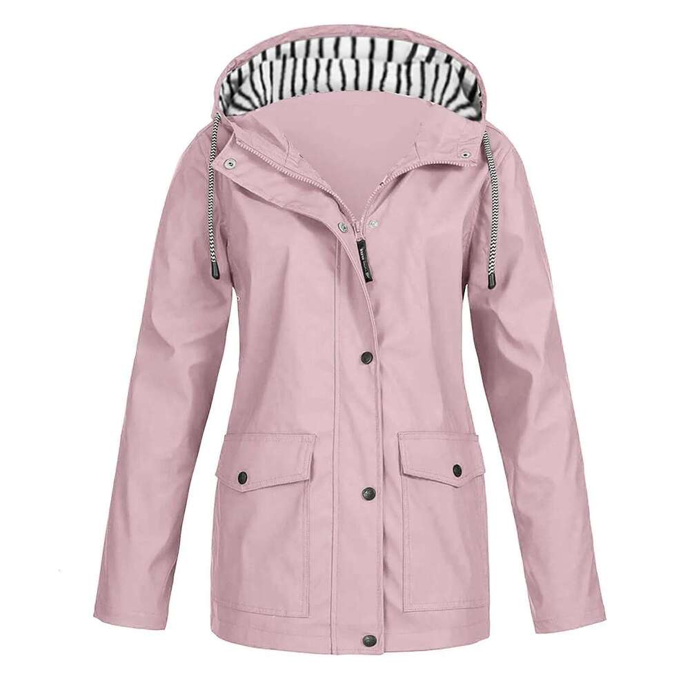 Raincoat Women Waterproof Long Hooded Trench Coats Lined Windbreaker Travel Solid Stripe Rain Jacket Outdoor Plus Waterpr