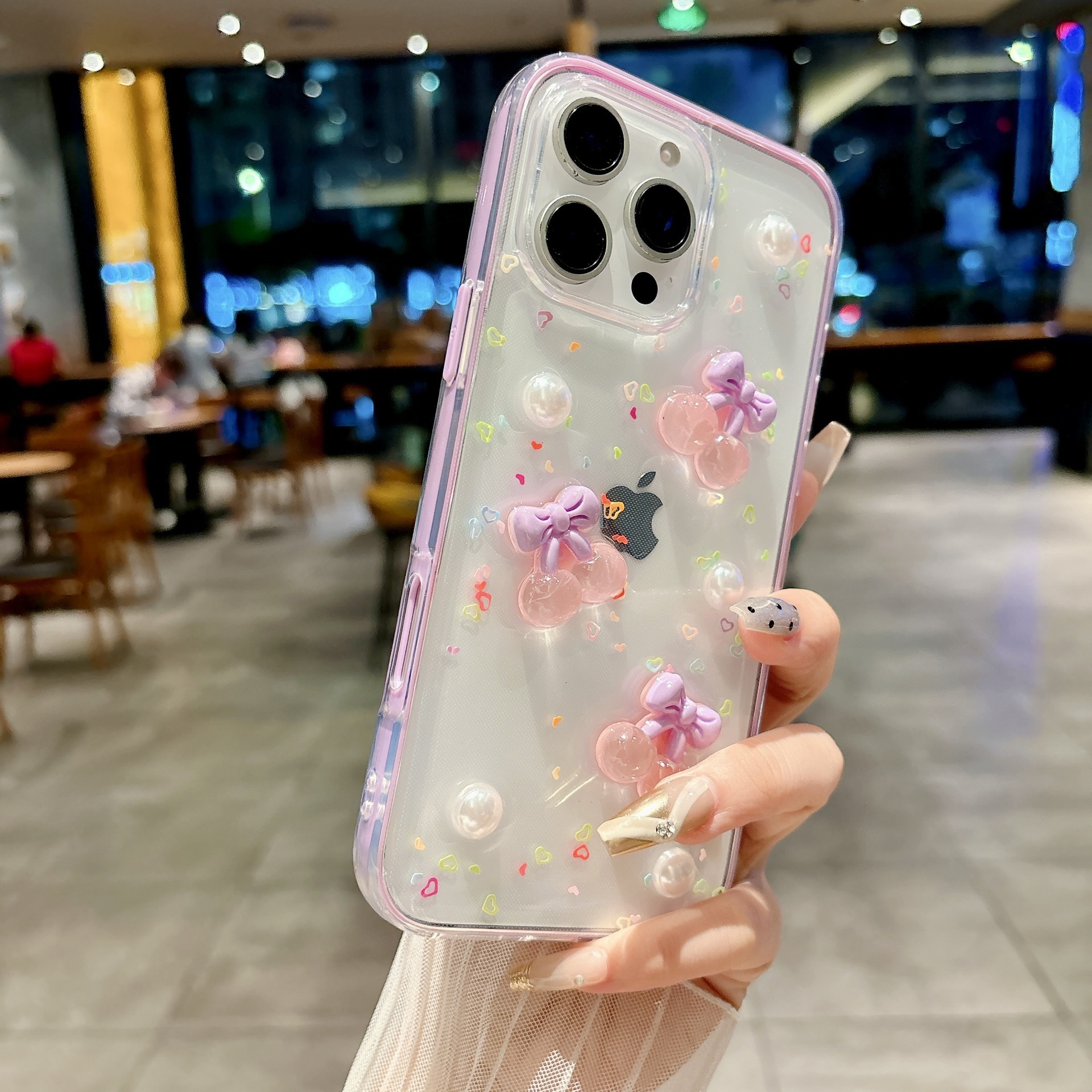 Compatible with iPhone 16 Two-in-One Candy Resin Cherry Phone Case Apple 15 Pro Max Pearl Transparent Two-Tone