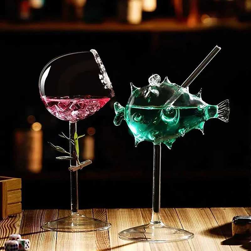 Creative Cocktail Glass Thorn Fish-Shaped Goblet Glass Bar KTV Nightclub Party Drinking Cup Octopus Bird-Shaped Wine Juice Cup C251126