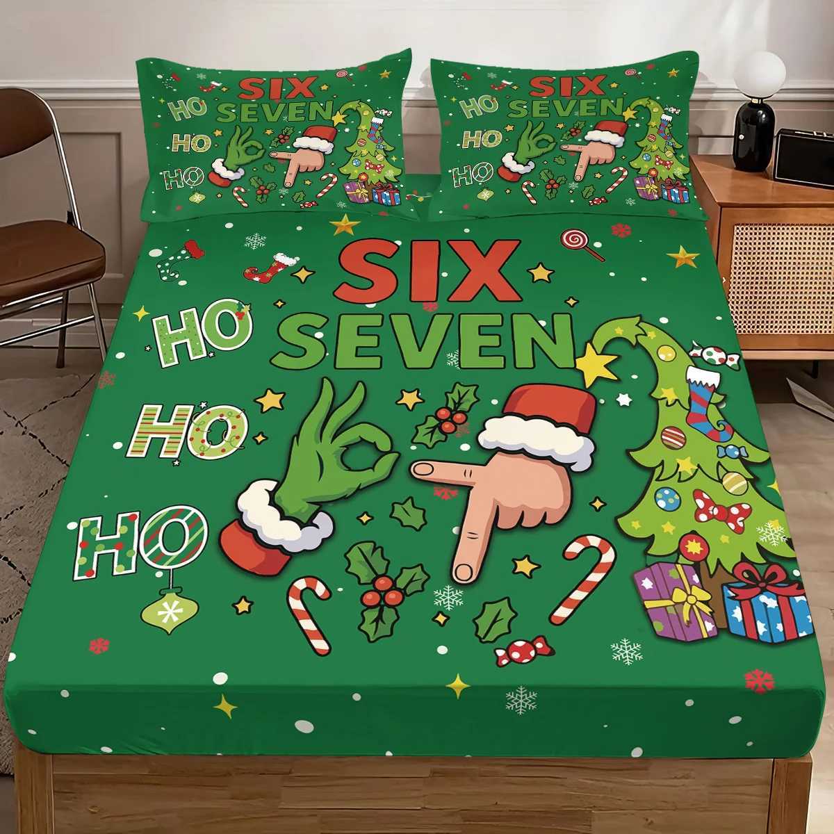 Christmas 3pcs green Christmas tree 67 element printed coreless bedsheet set multi size bed cover bedroom bedding holiday decorations Y251126