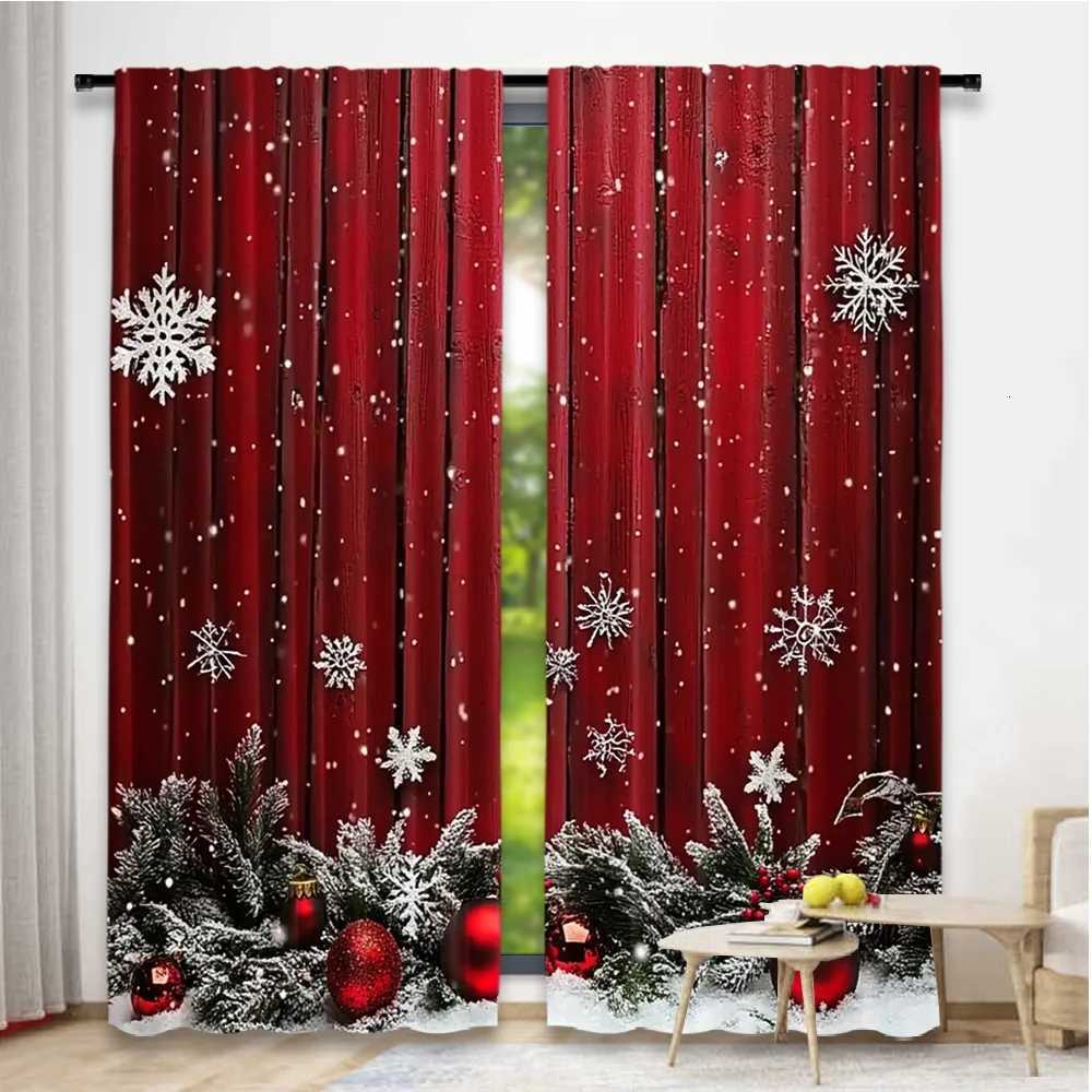 Curtain Christmas 2D flat printing 2pcs Merry Christmas Party Curtains Festive snowflakes and pine branches Digital Printed Polyester Drapes Y251126