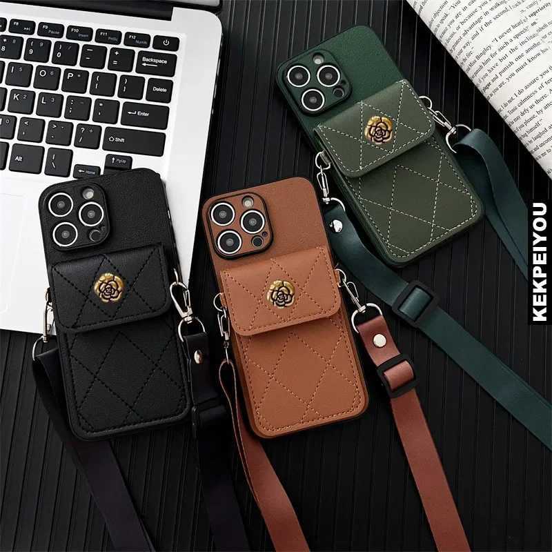 Stylish leather crossbody case with nylon handle strap for iPhone 15 14 13 12 11 Pro MAX 7plus 8plus X/XS XR XSMax luxery C251126