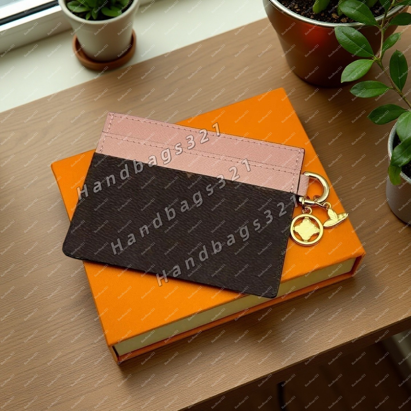 Top Designer Leather credit Card Holder Metal flower decoration Wallet Short Case evuitunns business card Purse Brown Women Men Key Coin Famous