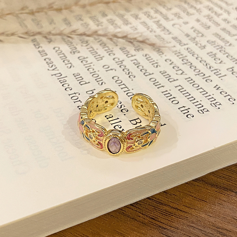 New Chinese-style Enamel Drip Oil Pattern Ring Versatile Ring High quality gold designer diamond ring rings designer for women engagement men love rin - view 3