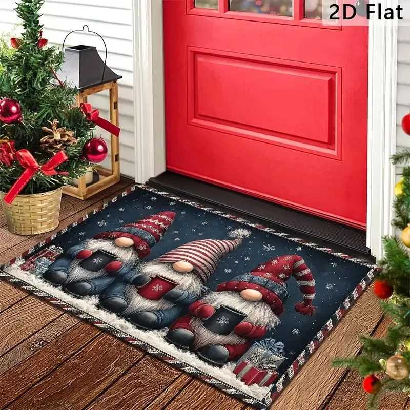 Christmas Gingerbread Man Santa Theme Entrance Door Mat Indoor Rug Dirt Resistant Foot Mat Home Decor Mat for Foyer BathroomM251126