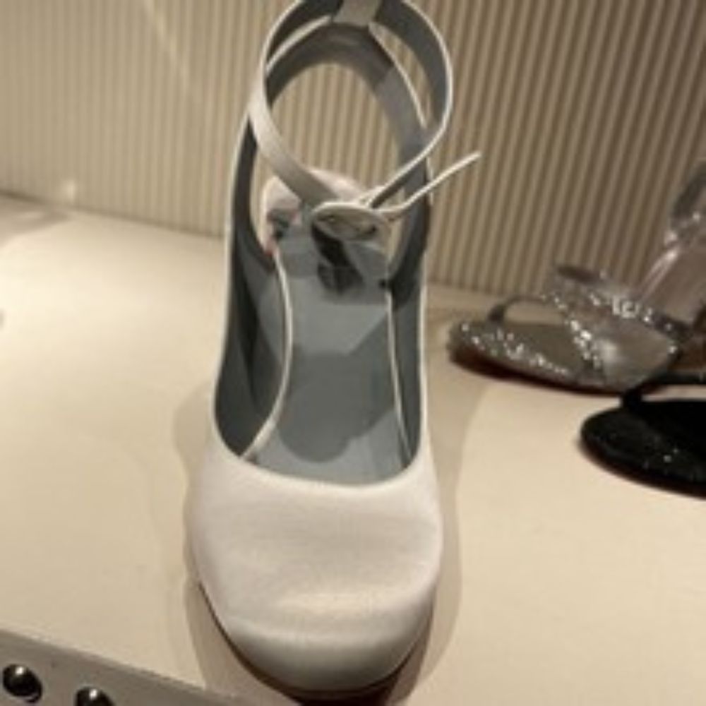 Women's White Satin Round Toe Ankle Strap Block Heel Pumps, Elegant Evening Party Dress Shoes---168-11