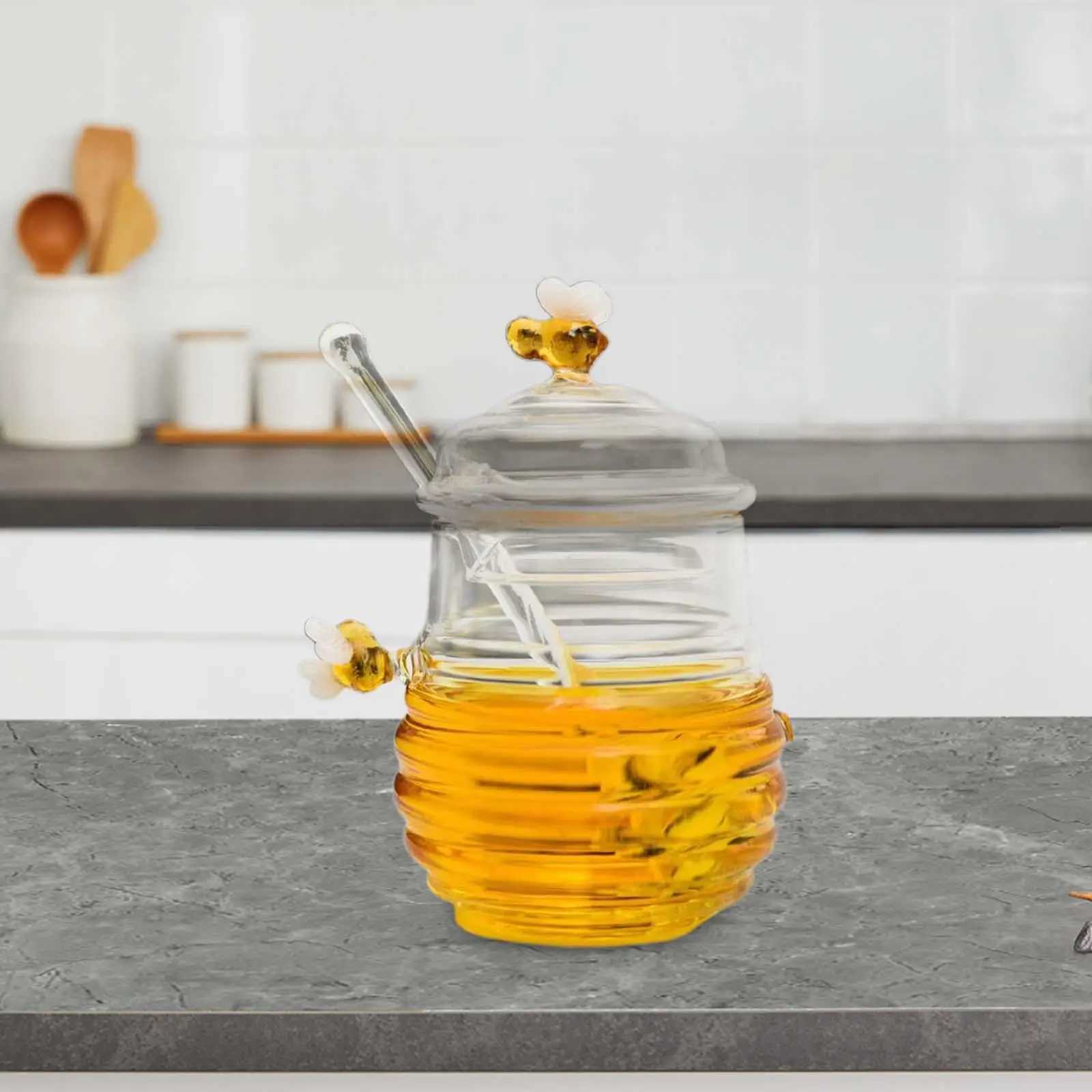 Glass Beehive Honey Pot Dispenser Clear Honey Bee Pot for Wedding Party Office Y251126