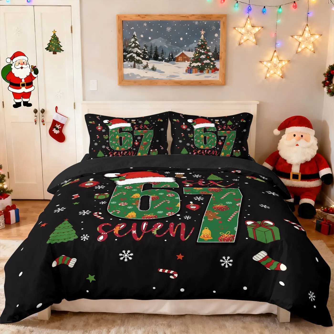 Christmas 3pcs Merry Christmas 67 element black print coreless duvet cover set multi size bedroom bedding holiday decoration Y251126
