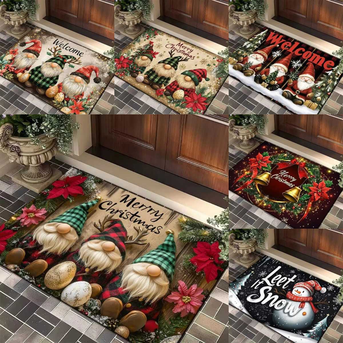 1pcs Santa Claus Snowman Elf Christmas Doormat Festive Non Slip Entrance Rug Holiday Floor Mat for Living Room Bedroom DecorM251126