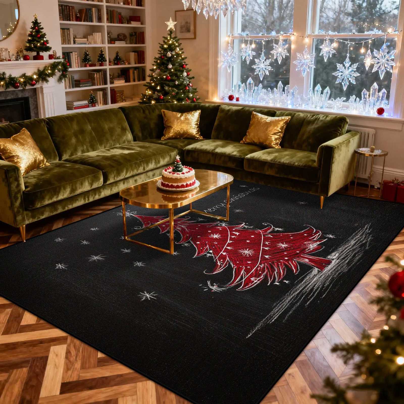 American Christmas Tree Foldable Living Room Carpet Decoration Bedroom Bedside Antiskid Soft Rug Easy Clean Big Size Floor MatsM251126