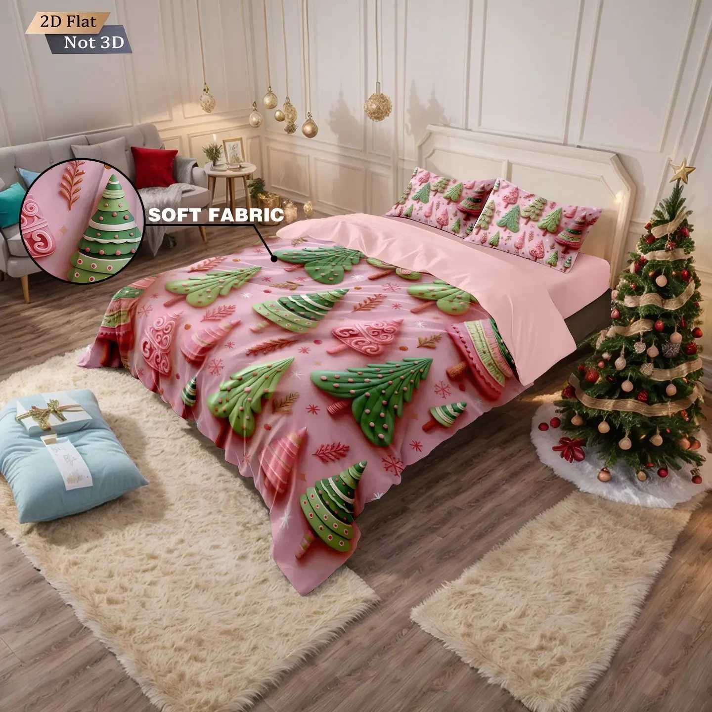 Christmas 3pcs Christmas tree print coreless bedding set multi size bedroom dormitory duvet covers soft and machine washable decoration Y251126