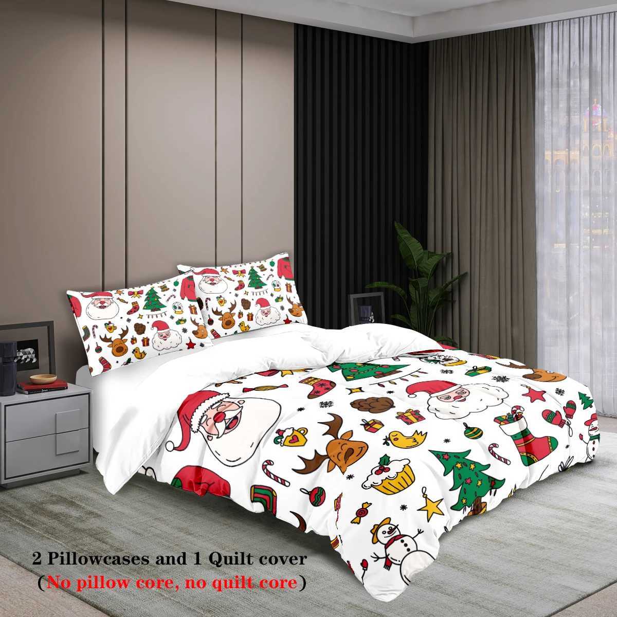Christmas 3-piece Christmas themed Santa Claus print 1 duvet cover2 pillowcases no core soft and comfortable bedding set Y251126
